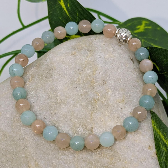 Bracelet &quot;Pierre de soleil &amp; Amazonite&quot; 6mm BR-136