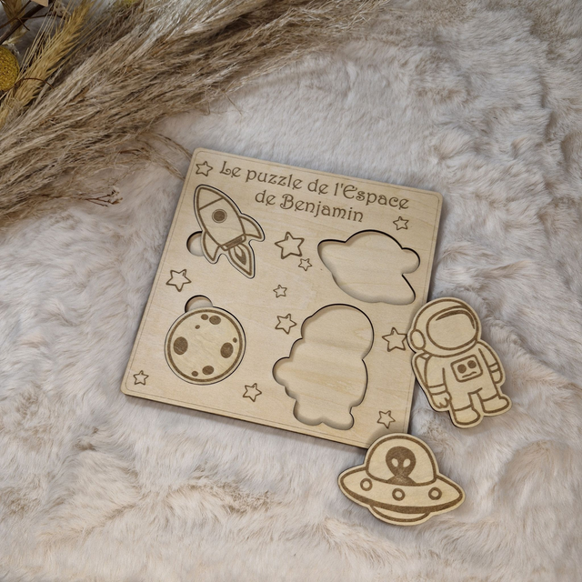 Puzzle bois personnalisé Espace pour enfant bébé, jeu éducatif et d'éveil - Idée cadeau garçon et fille
