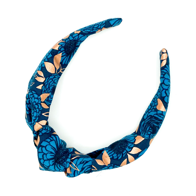 Top Knot Alice Band - Dark Blue Metallic Gold Floral