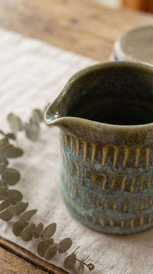Carved Green Milk Jug