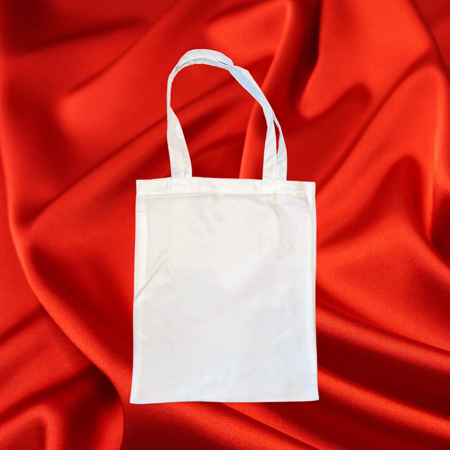 Sac shopping blanc, en tissu effet serge format 35 x 41 cm