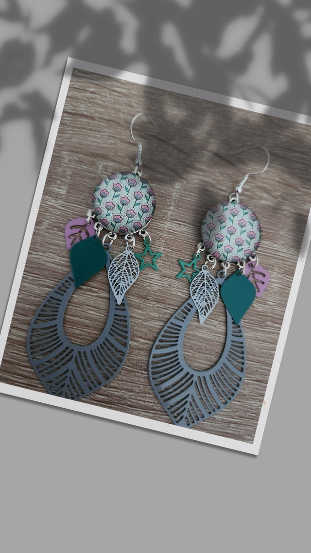 Boucles cabochon fleurs 114