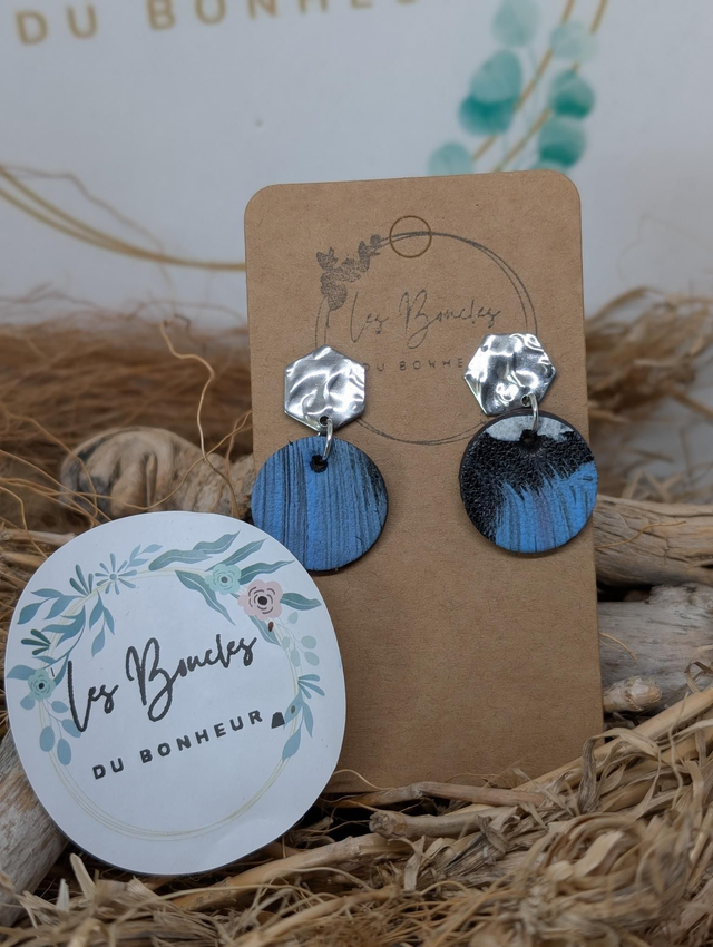 Boucles d'oreilles Anti Gaspi bleu noir ag108