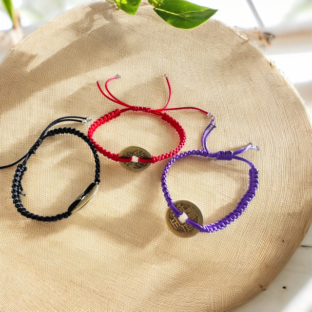 Chinese coin macrame bracelet