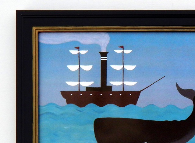 Framed Fine Art Print Naive Sperm Whale With Early Steamship