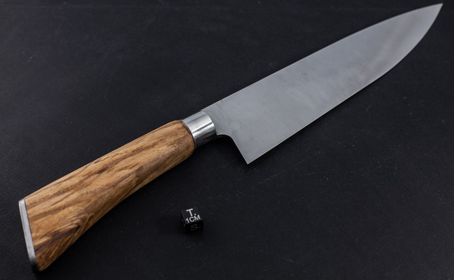 Couteau de chef, éminceur moderne - manche en frêne olivier de qualité exceptionnelle, lame carbone