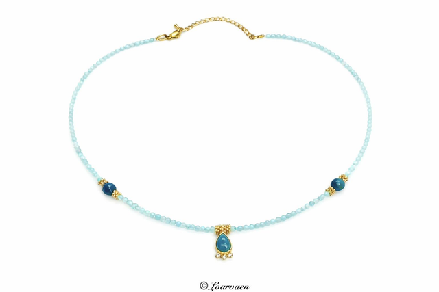 Collier « Avelenn » Amazonite et Apatite doré à l’or fin 