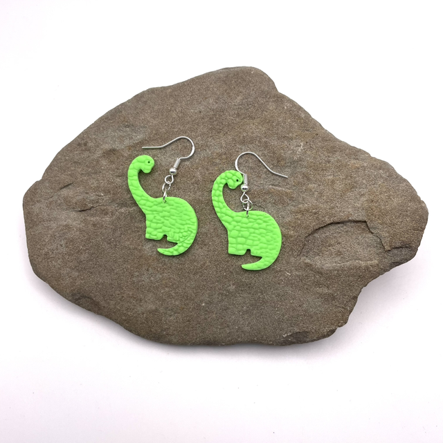 Green Brachiosaurus earrings 