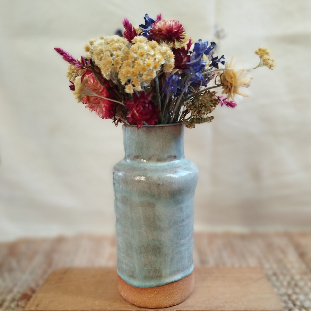 Vase, argile rouge, émail bleu ciel