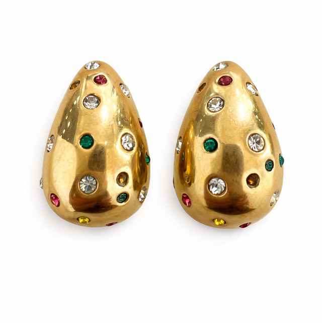 Pendientes acero dorado lágrima multicolor 