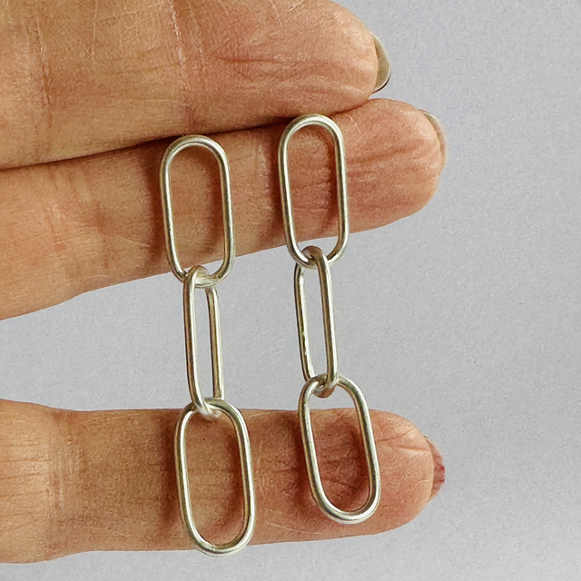 Silver Oval Link Earrings 