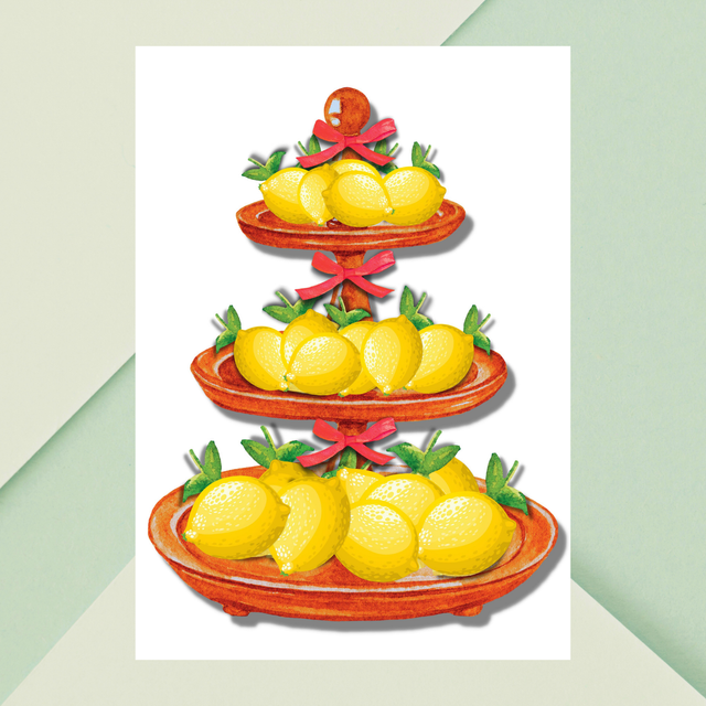 Impression d'Art Plateau de Citrons avec Ruban Rouge - Décoration Maison Stylée  / Red Ribbon Lemons Tray Art Print - Stylish Home Decor 