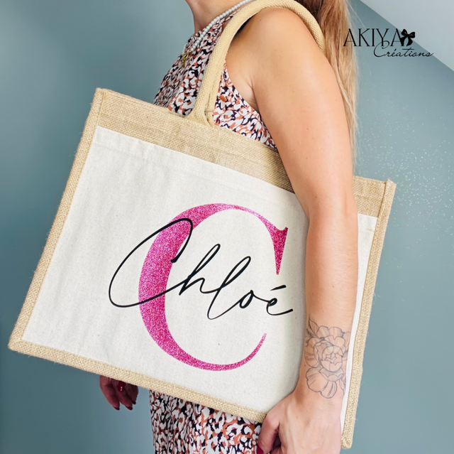 Grand cabas en jute « rose »