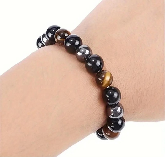 Bracelet Triple Protection en Œil de Tigre, Hématite et Obsidienne Noire