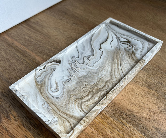 Plateau rectangulaire fin marbre beige