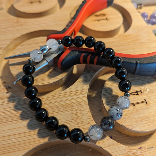 Bracelet Onyx 🖤 et Quartz Tourmaline 🤍🖤