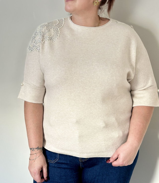 Pull strass manches 3/4