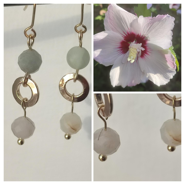 Agate et cercles, acier inoxydable doré -sans nickel, pièce unique 