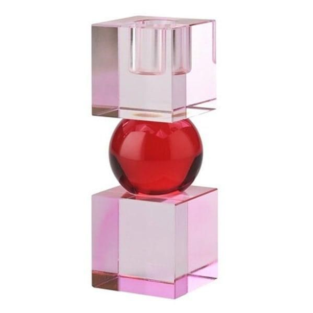 Teelichthalter Sari Kugel und Cubes Hellrosa Rot