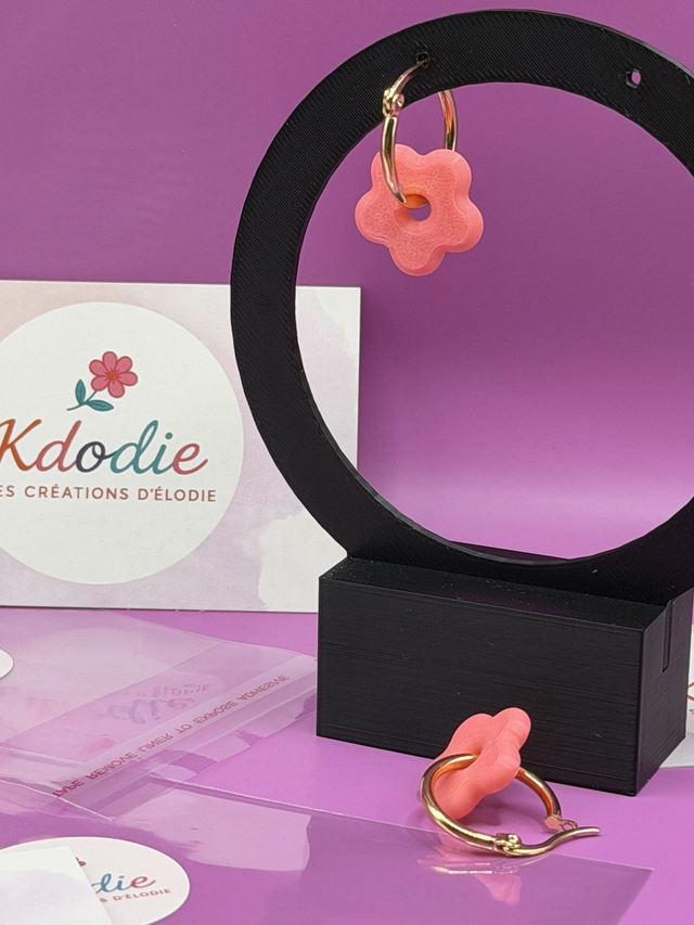 Boucles d'oreilles Créoles - Fleur Rose