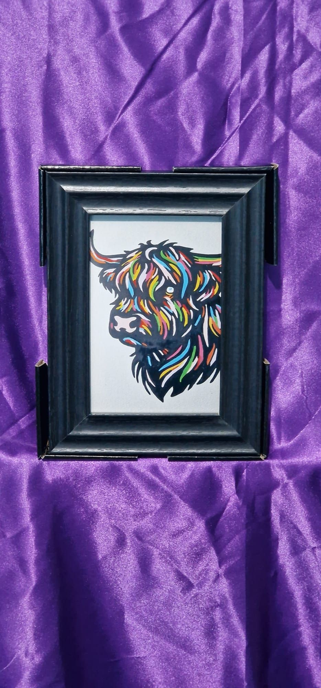 Highland Coo Hand-Painted Canvas Artwork | 6x4 Inch Framed Print