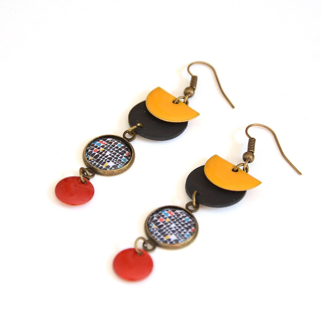 Boucles d&#039;Oreilles Upcyclées en Chambre à Air et Papier Recyclés - Géométriques