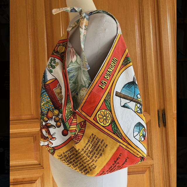 Sac origami - torchon vintage - Sangria