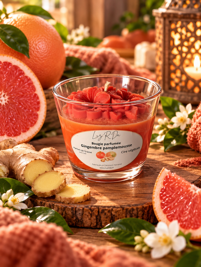 Bougie Déco - 80 grammes - "Gingembre pamplemousse"