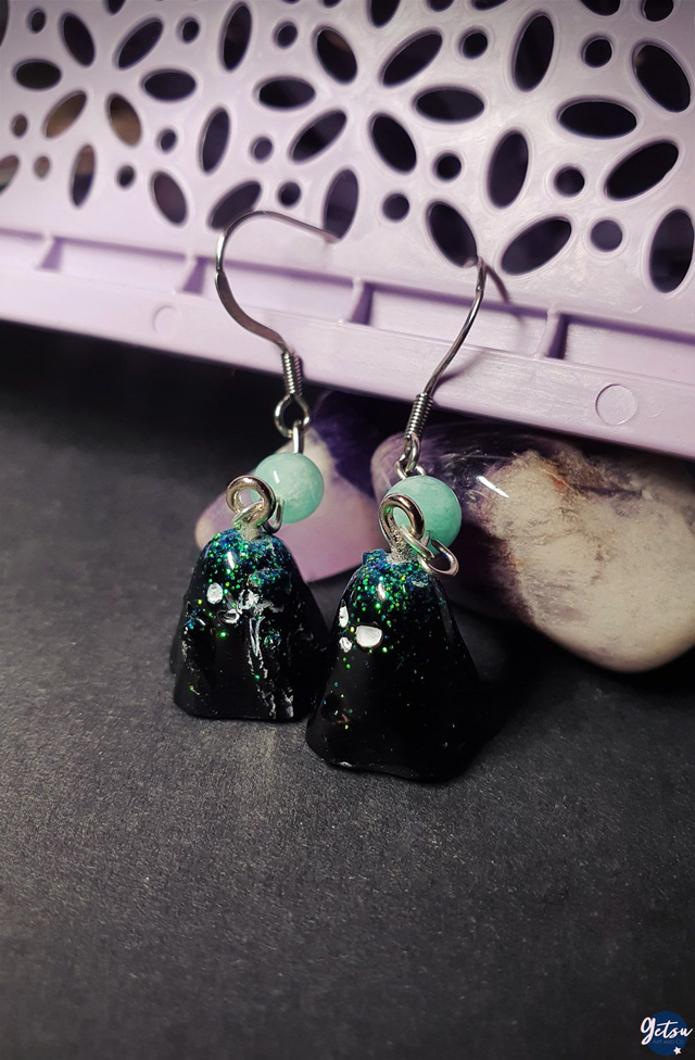 Boucles d&#039;oreilles fantômes en résine et amazonite