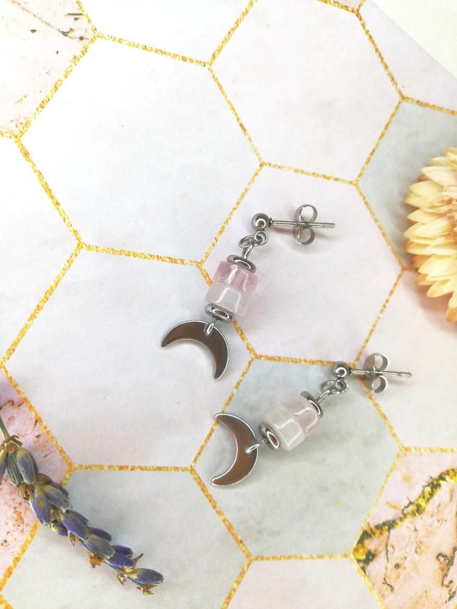 Boucles d&#039;oreilles Luna Ora quartz rose