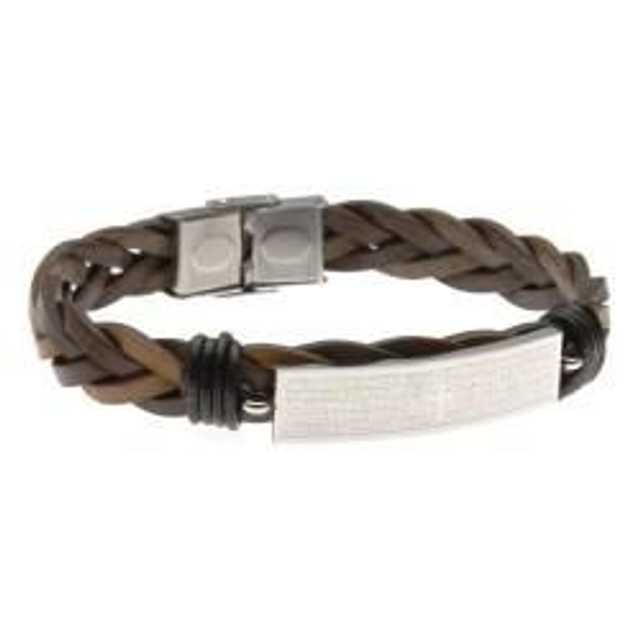 Bracciale uomo in pelle con souvenir religioso 