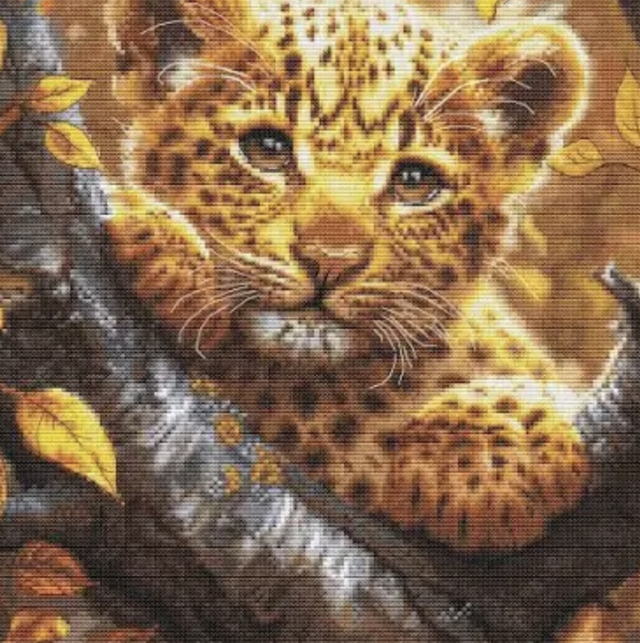 Cross Stitch Kit Luca-S GOLD - Leopard Cub at Sunrise