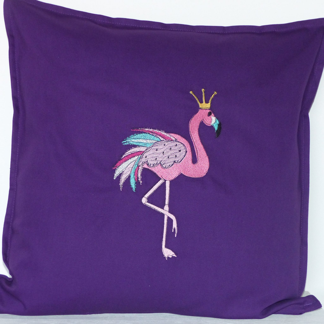 Kissenhülle lila „Flamingo groß mit Krone“