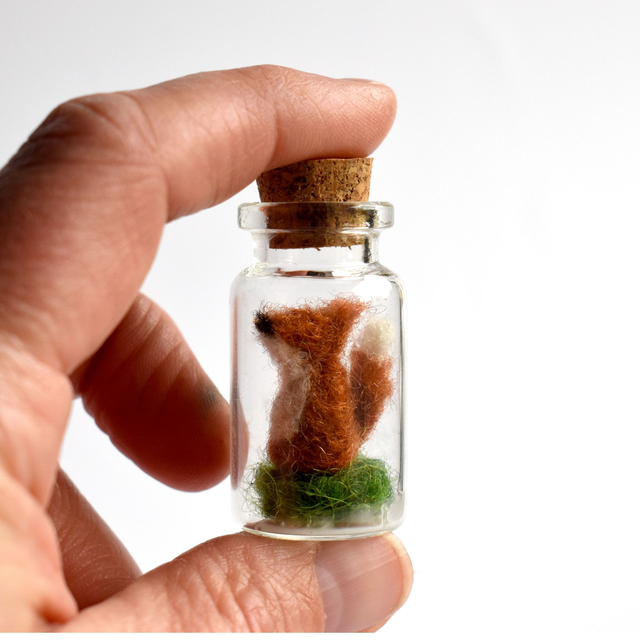 Micro Felted Fox in a Bottle