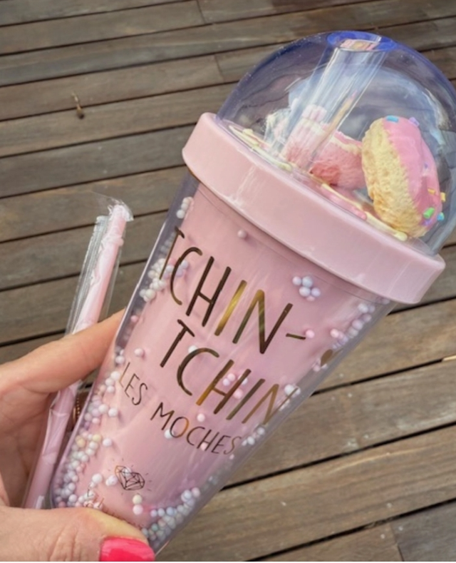 Verre à paille avec confettis Tchin Tchin les moches