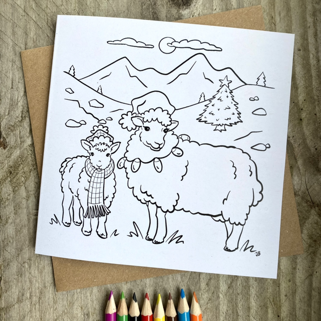 Sheep colour-in Christmas card