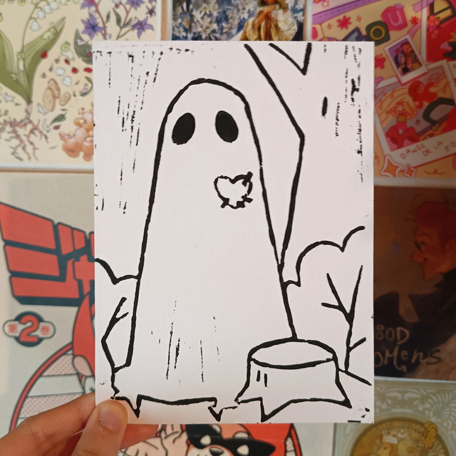 Friendly ghost linocut