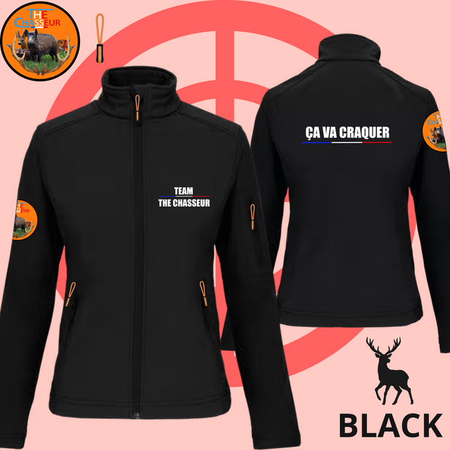 Veste softhell femme Brodé Team the Chasseur + CA VA CRAQUER