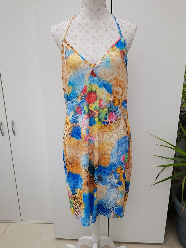Robe Bleue Multicolore Imprimé Léopard Et Fleurs Taille 48