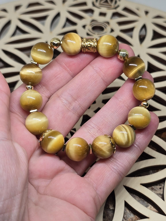 Bracelet Œil de tigre doré XL 1,2 cm