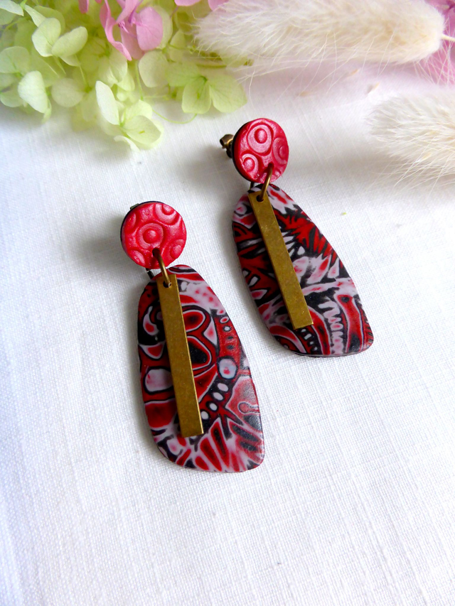 Boucles d'oreilles pendantes - Fleurs de feu