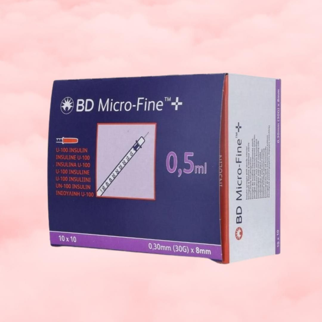 BD Micro Fine+ 0.5ml U100 Insulin Syringe &amp; Needle 30g x 8mm x 100