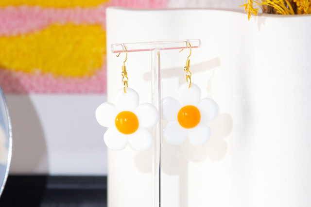 Floral Daisy Hook Earrings Orange