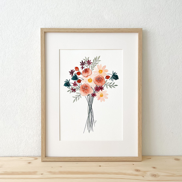 Aquarelle originale 24x32 cm - Bouquet automnal 