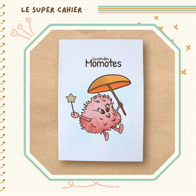 Carnet A5 illustré - Momote en plein vole fond bleu