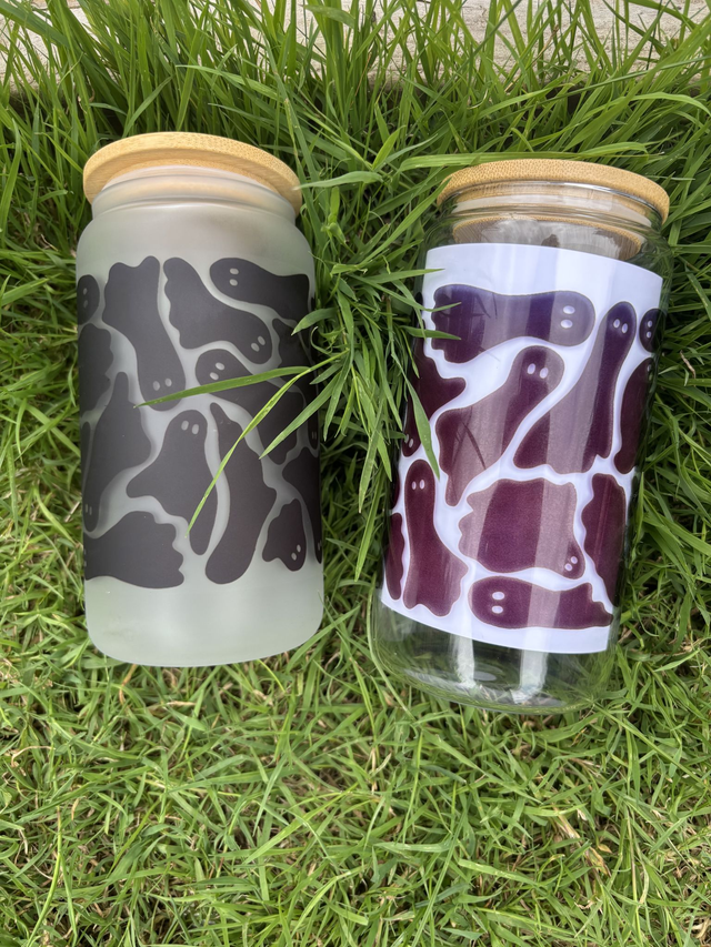 Ghosts - Glass Tumbler with Bamboo Lid and Reusable Straw