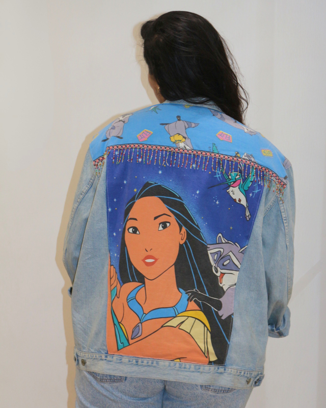 🍂 Veste en Jean Upcyclée "Grand Esprit Pocahontas" – Pièce Unique XXL