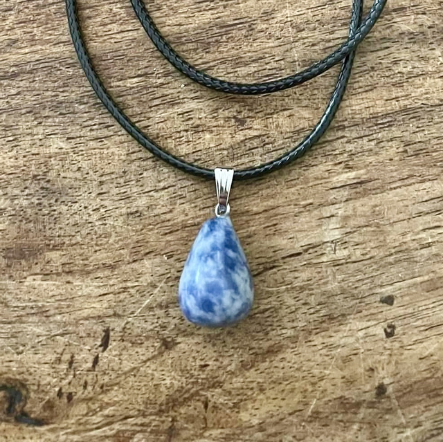 Sodalite pear drop necklace on 17”-19” cord