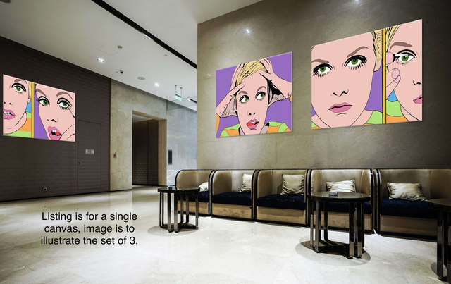 Canvas Wall Art, Supermodel Twiggy, Large Scale Graphical Colourful Artwork, Four Sizes, Part 1 of a Set of 3