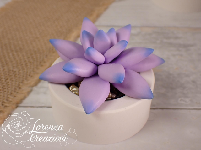 Pianta grassa viola, succulenta, artigianale modellata a mano in argilla polimerica (fimo). Made in Italy.

